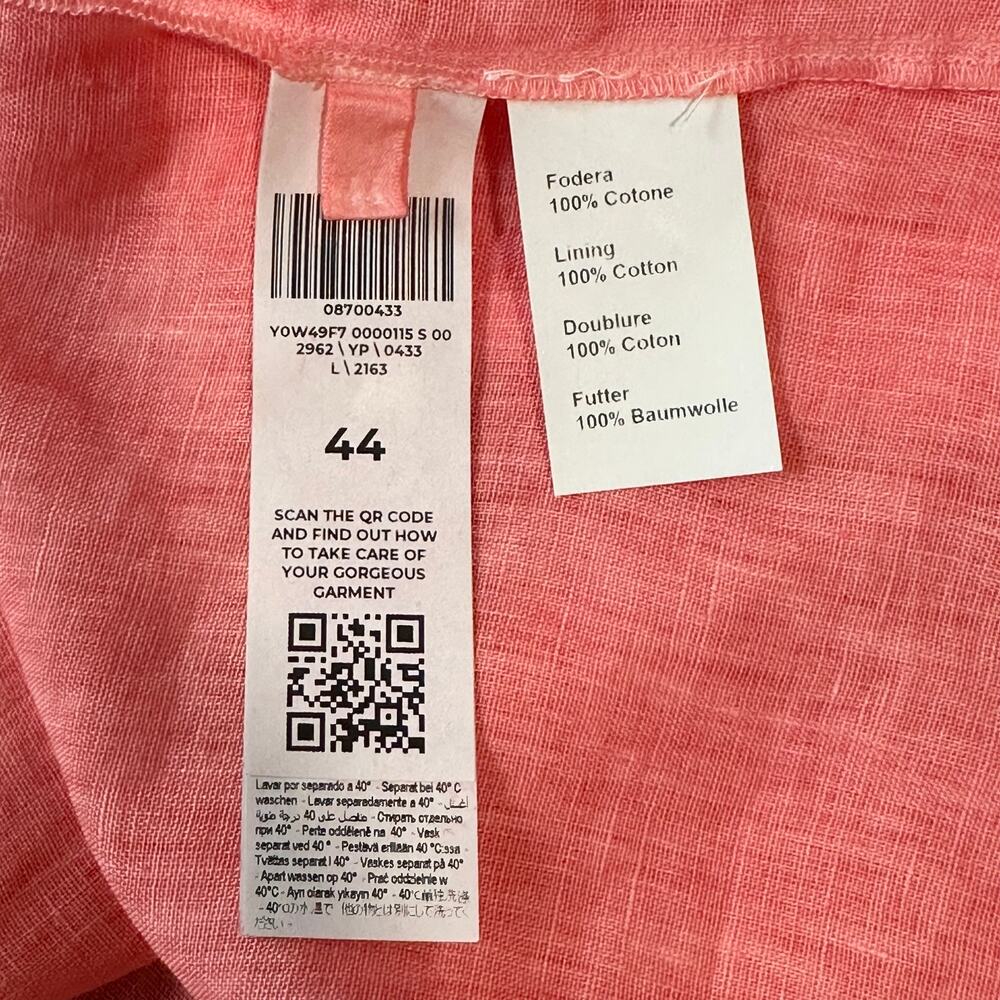 120% Lino Resort Linen Tiered Halter Maxi Dress Crochet Sleeveless, Coral Pink - Picture 11 of 14
